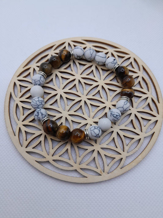 Bracelet en Pierre Naturelle - Oeil de Tigre / Howlite