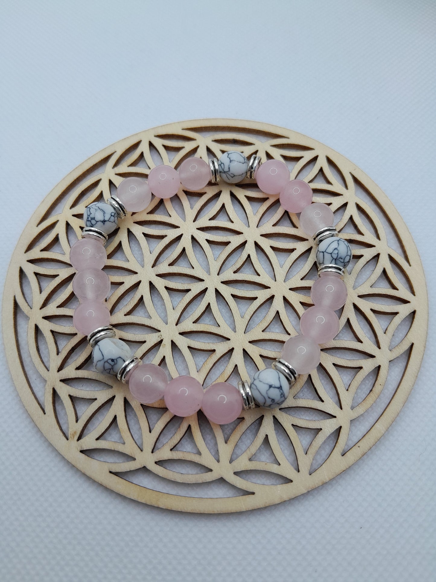 Bracelet en Pierre Naturelle - Quartz Rose / Howlite