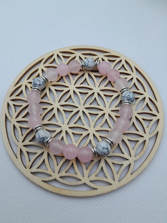 Bracelet en Pierre Naturelle - Quartz Rose / Howlite