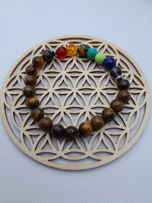 Bracelet en pierre Naturelle - 7 Chakras / Oeil de Tigre