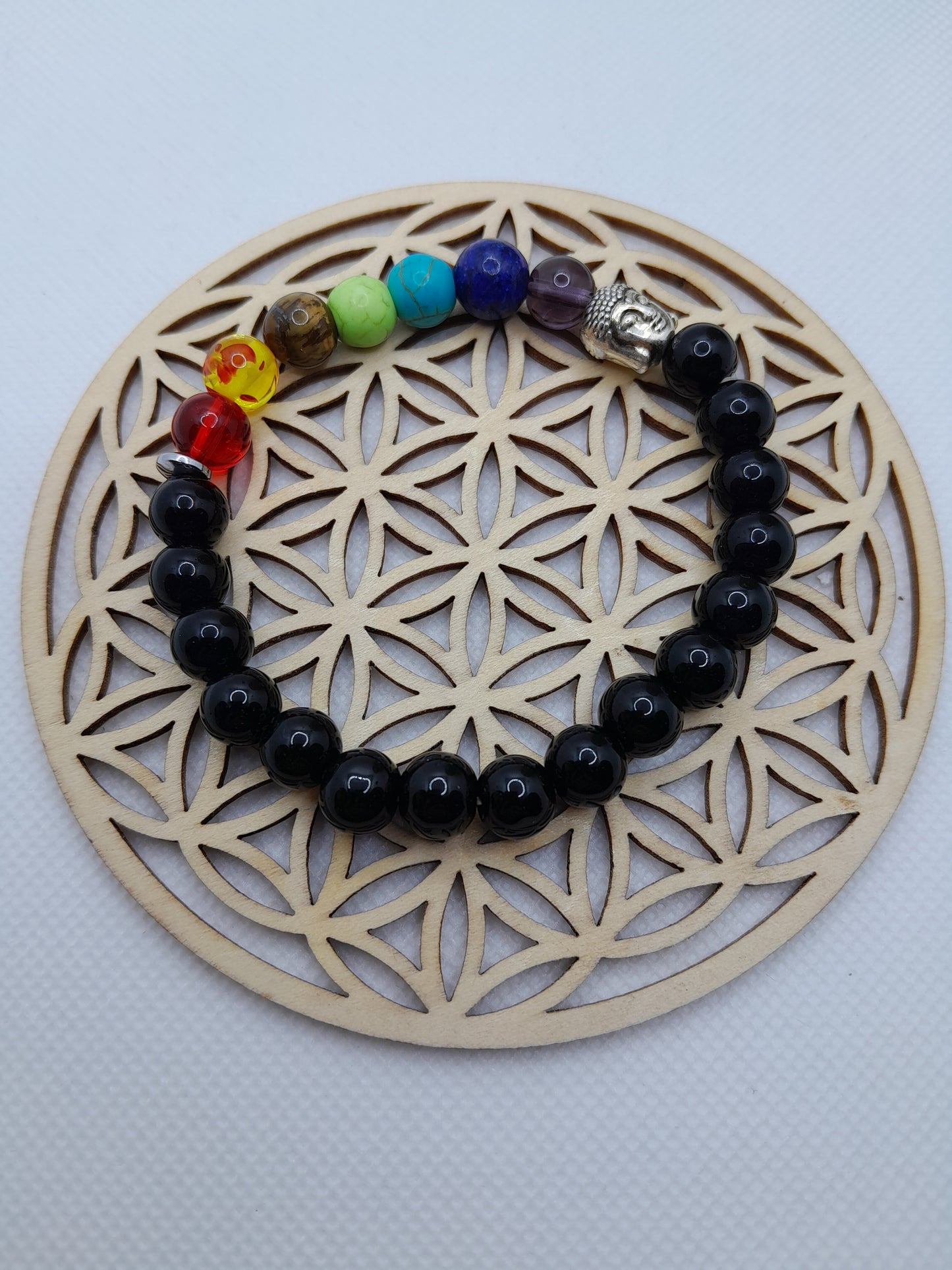 Bracelet en Pierre Naturelle - 7 Chakras / Onyx et sont Bouddha