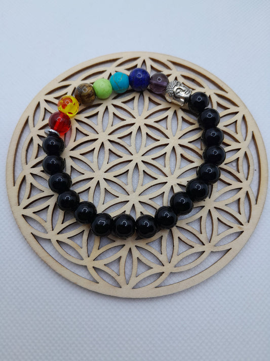 Bracelet en Pierre Naturelle - 7 Chakras / Onyx et sont Bouddha