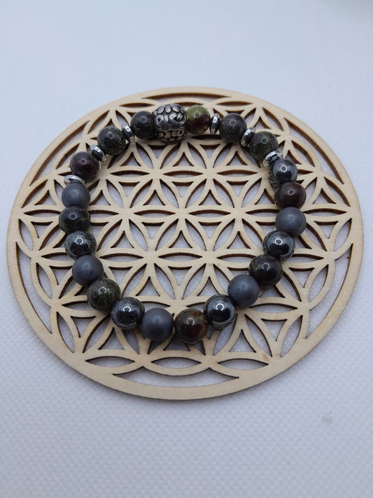 Bracelet en Pierre Naturelle - Jaspe de Sang / Hématite / Unakite