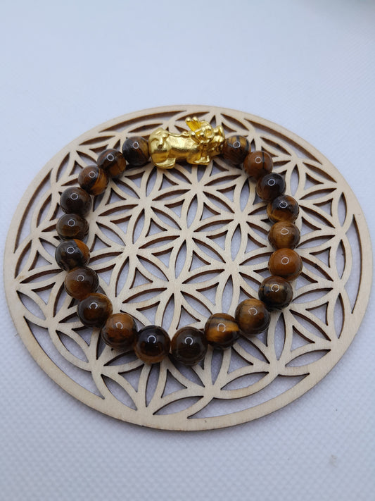 Bracelet en Pierre Naturelle - Oeil de Tigre / Dragon Doré