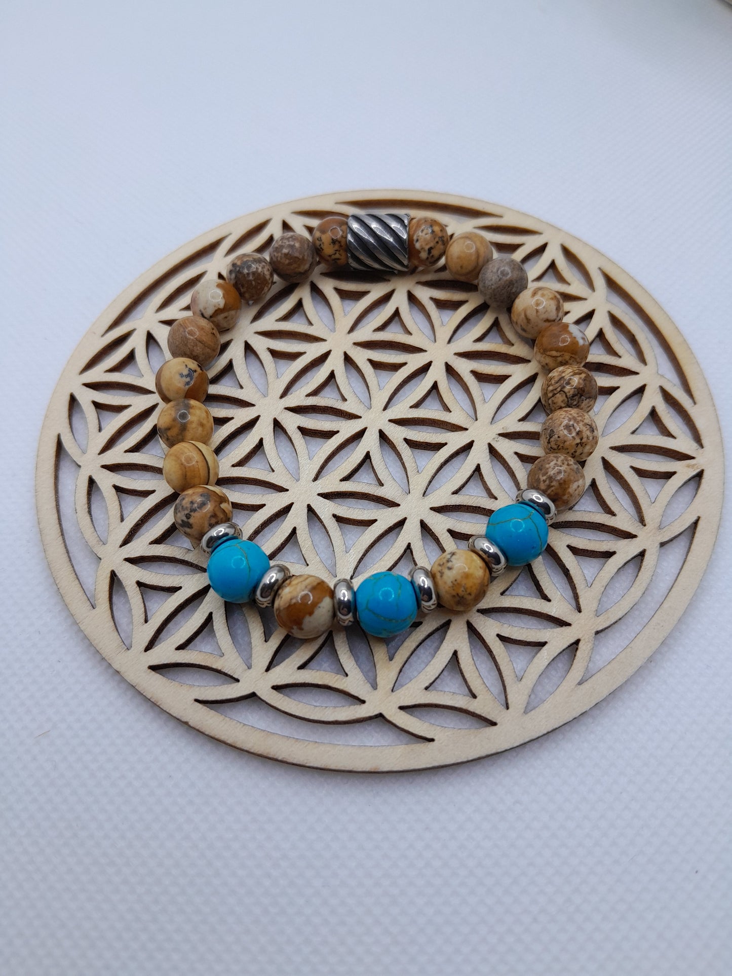 Bracelet en Pierre Naturelle - Jaspe Brun / Tuquoise / Perles fantaisie