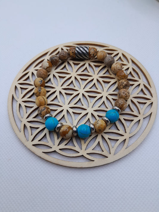 Bracelet en Pierre Naturelle - Jaspe Brun / Tuquoise / Perles fantaisie