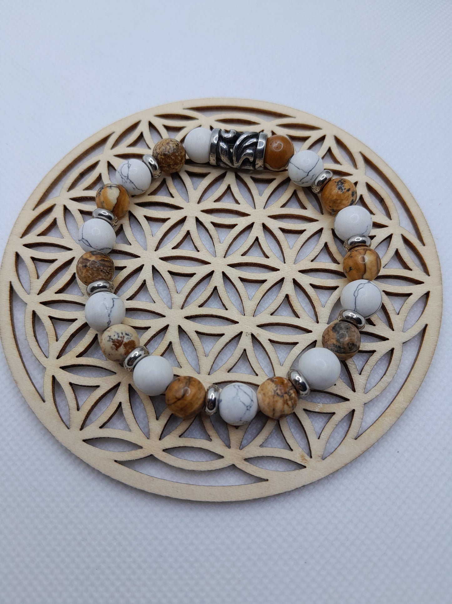 Bracelet en Pierre Naturelle - Jaspe Brun / Howlite