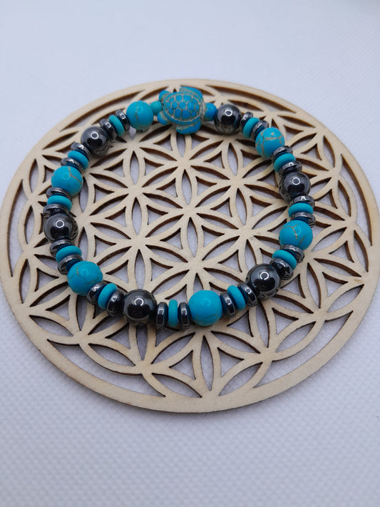 Bracelet en Pierre Naturelle - Turquoise / Hématite / Tortue