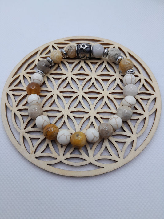 Bracelet en Pierre Naturelle - Pierre de Chrysanthème / Howlite