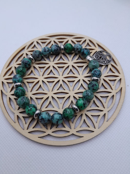 Bracelet en Pierre Naturelle - Turquoise Afrique et Son Arbre de Vie