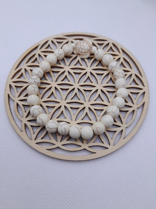 Bracelet en Pierre Naturelle - Howlite de Mongolie / Tortue