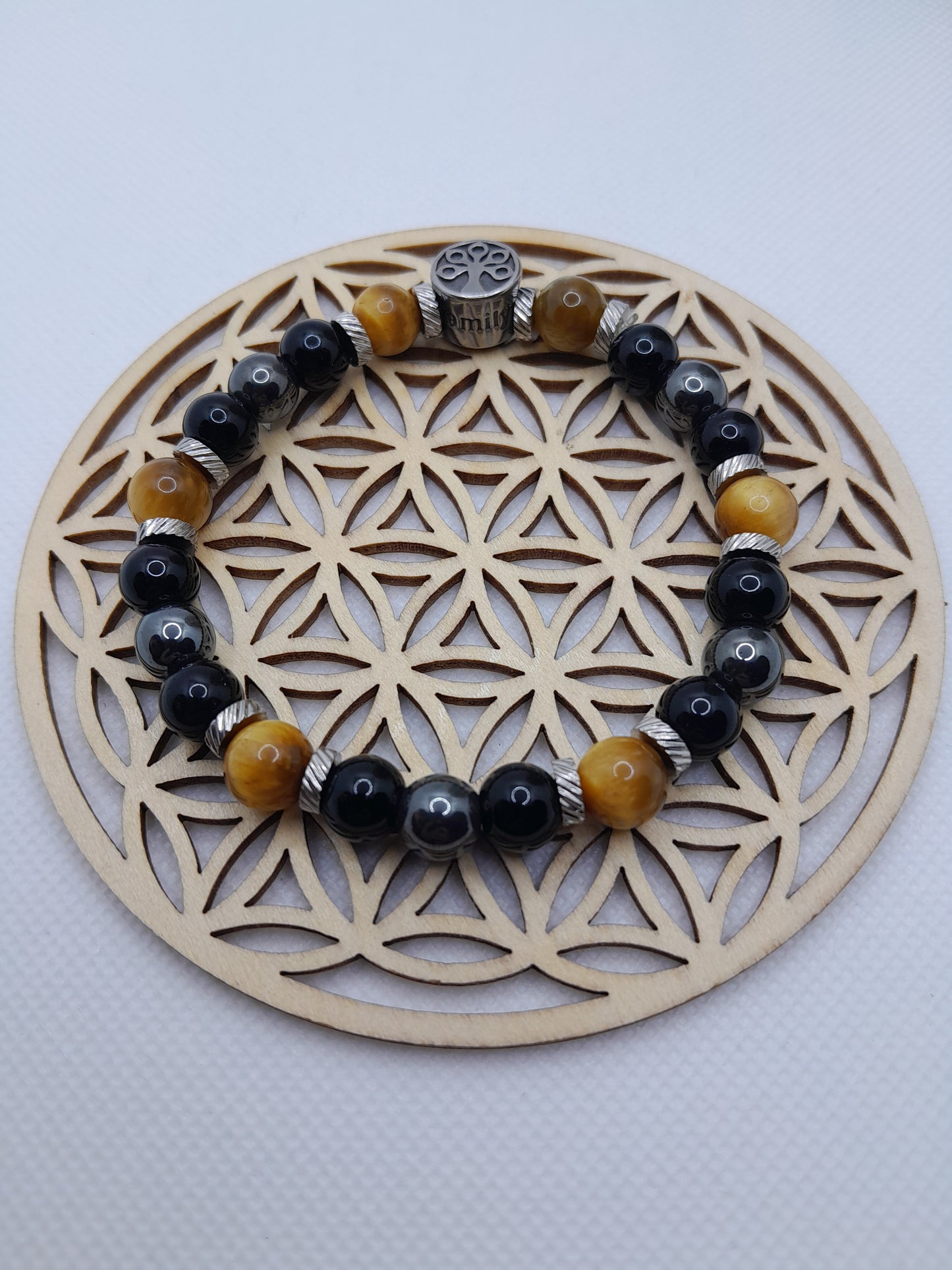 Bracelet en Pierre Naturelle - Oeil de Chat / Hématite / Onyx