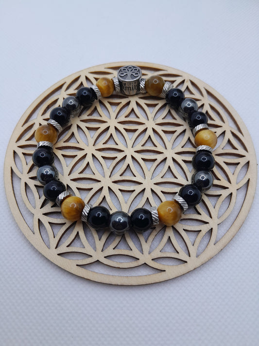 Bracelet en Pierre Naturelle - Oeil de Chat / Hématite / Onyx