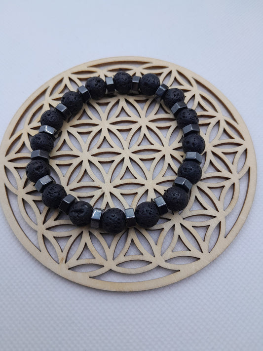 Bracelet en Pierre Naturelle - Pierre de Lave / Hématite