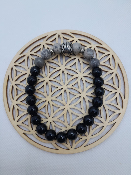 Bracelet en Pierre Naturelle - Onyx / Jaspe Gris