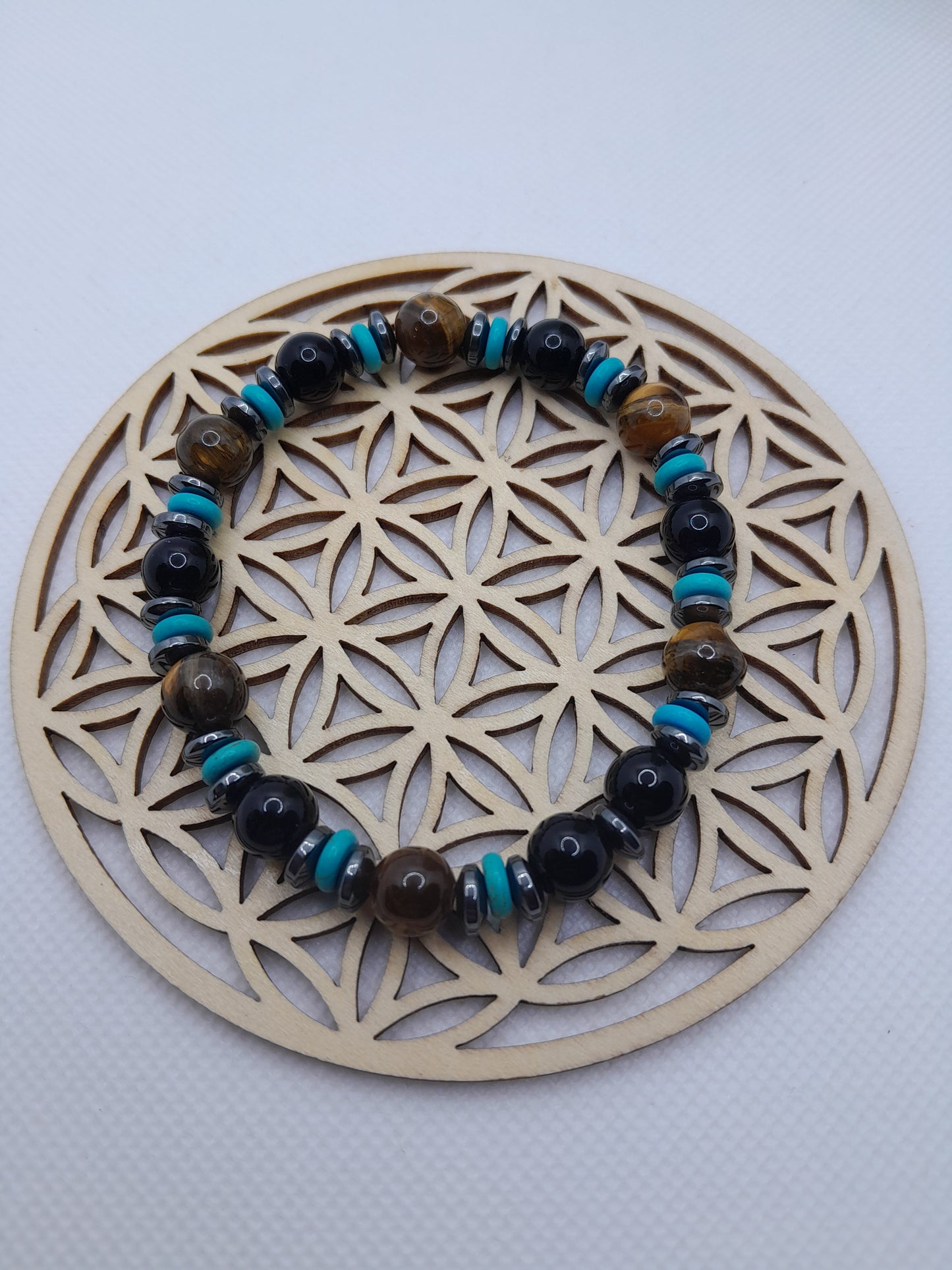 Bracelet en Pierre Naturelle - Oeil de Tigre / Hématite Onyx