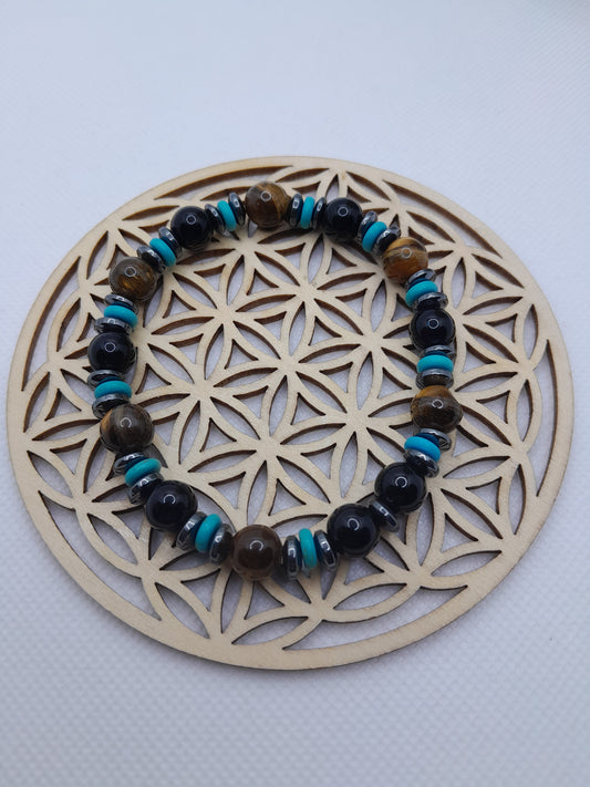 Bracelet en Pierre Naturelle - Oeil de Tigre / Hématite Onyx