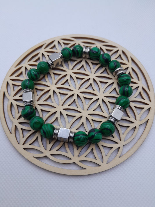 Bracelet en Pierre Naturelle - Malachite / Acier