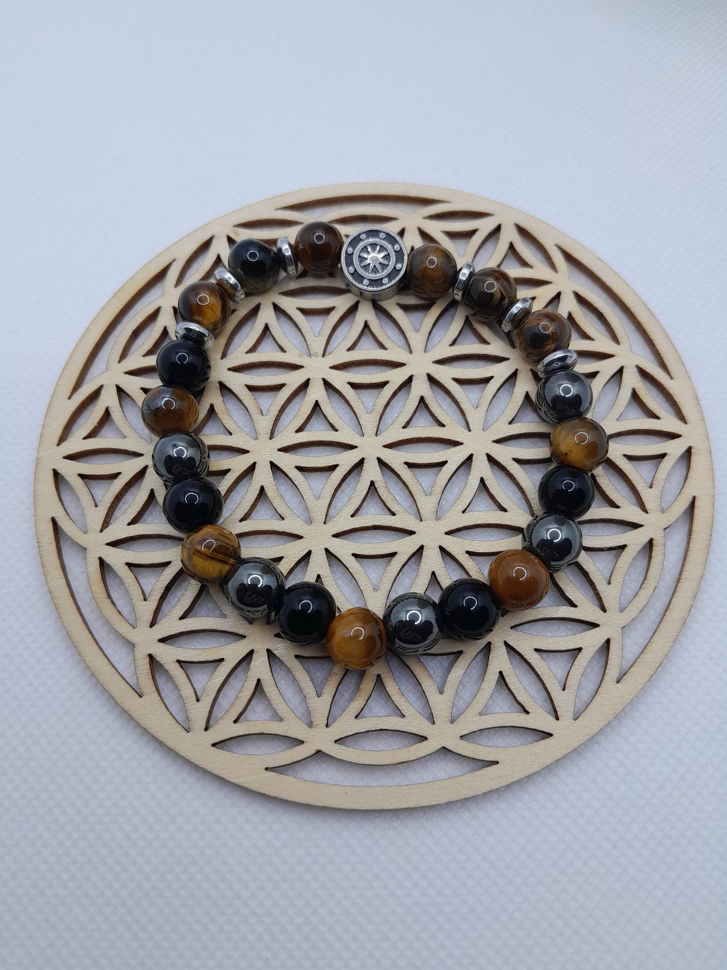 Bracelet en Pierre Naturelle - Oeil de Tigre / Hématite / Onyx et Perles fantaisie
