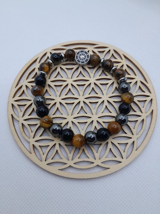 Bracelet en Pierre Naturelle - Oeil de Tigre / Hématite / Onyx et Perles fantaisie