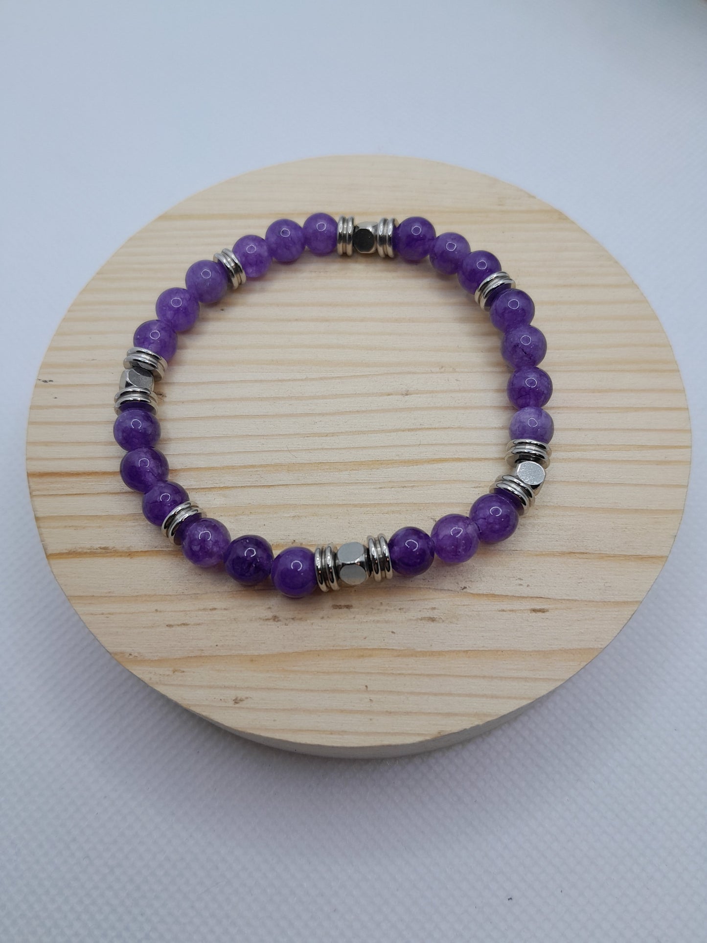 Bracelet en Pierre Naturelle - Améthyste Avec Séparation en Acier Argenté