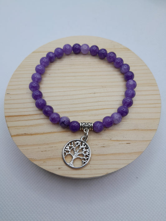 Bracelet en Pierre Naturelle - Améthyste avec son Arbre de Vie