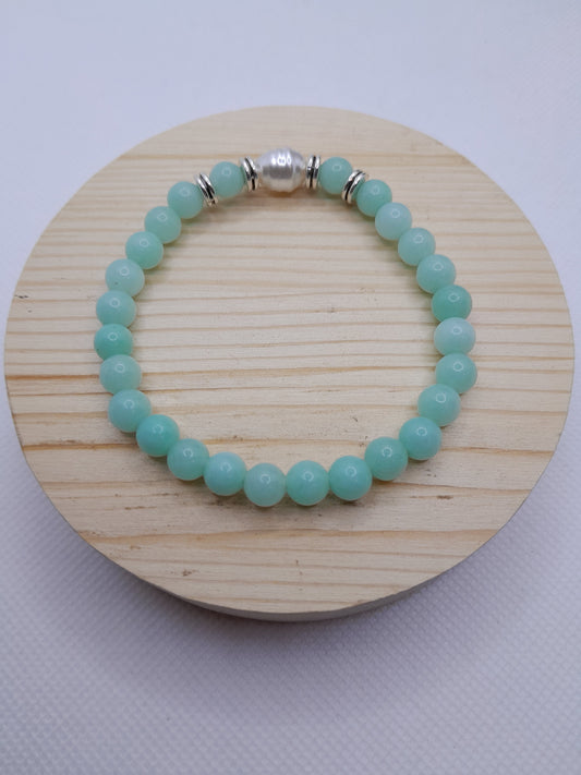 Bracelet en Pierre Naturelle - Jade Avec sa Perle Fantaisie