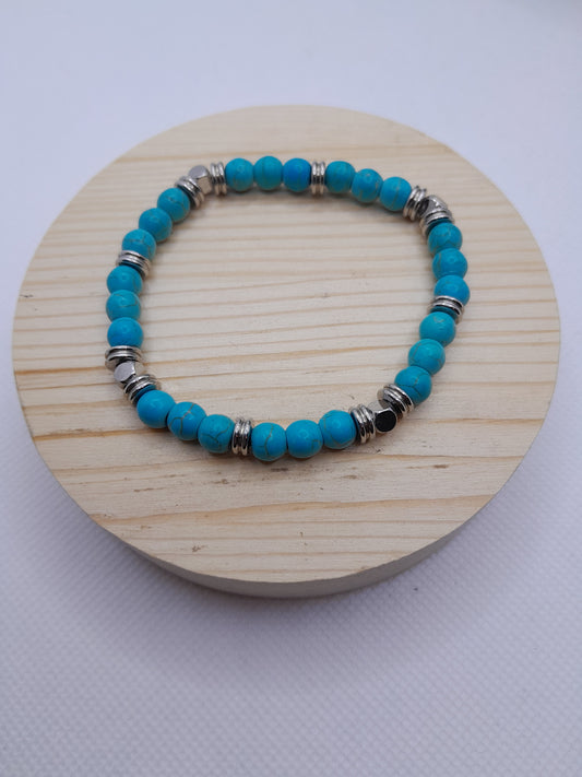 Bracelet en Pierre Naturelle - Turquoise avec Séparation acier Argenté