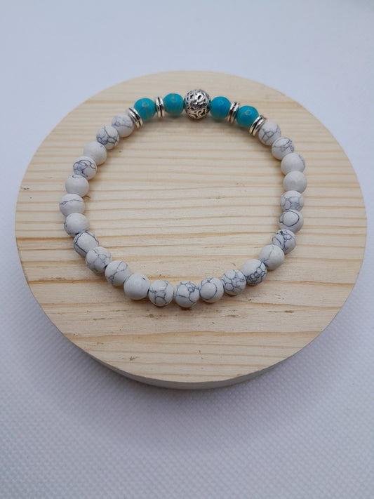 Bracelet en Pierre Naturelle - Howlite / Turquoise avec sa perles fantaisie