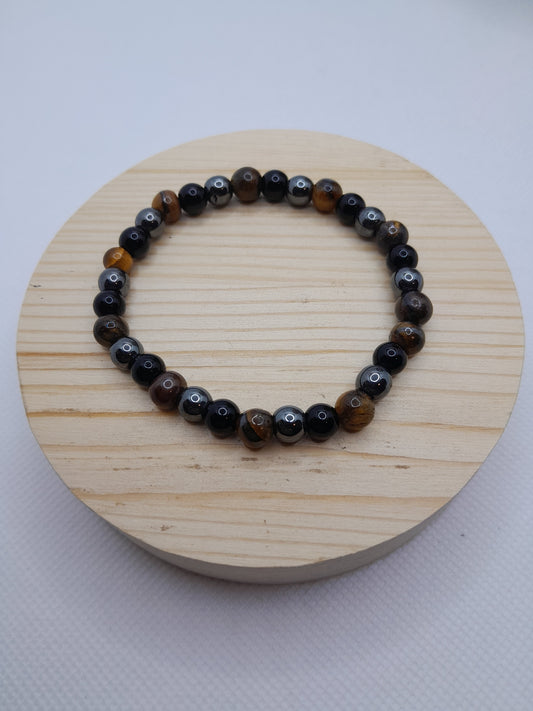 Bracelet en Pierre Naturelle - Oeil de Tigre / Hématite / Onyx