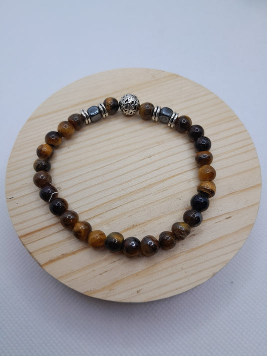 Bracelet en Pierre Naturelle - Oeil de Tigre / Hématite / Perles Fantaisie