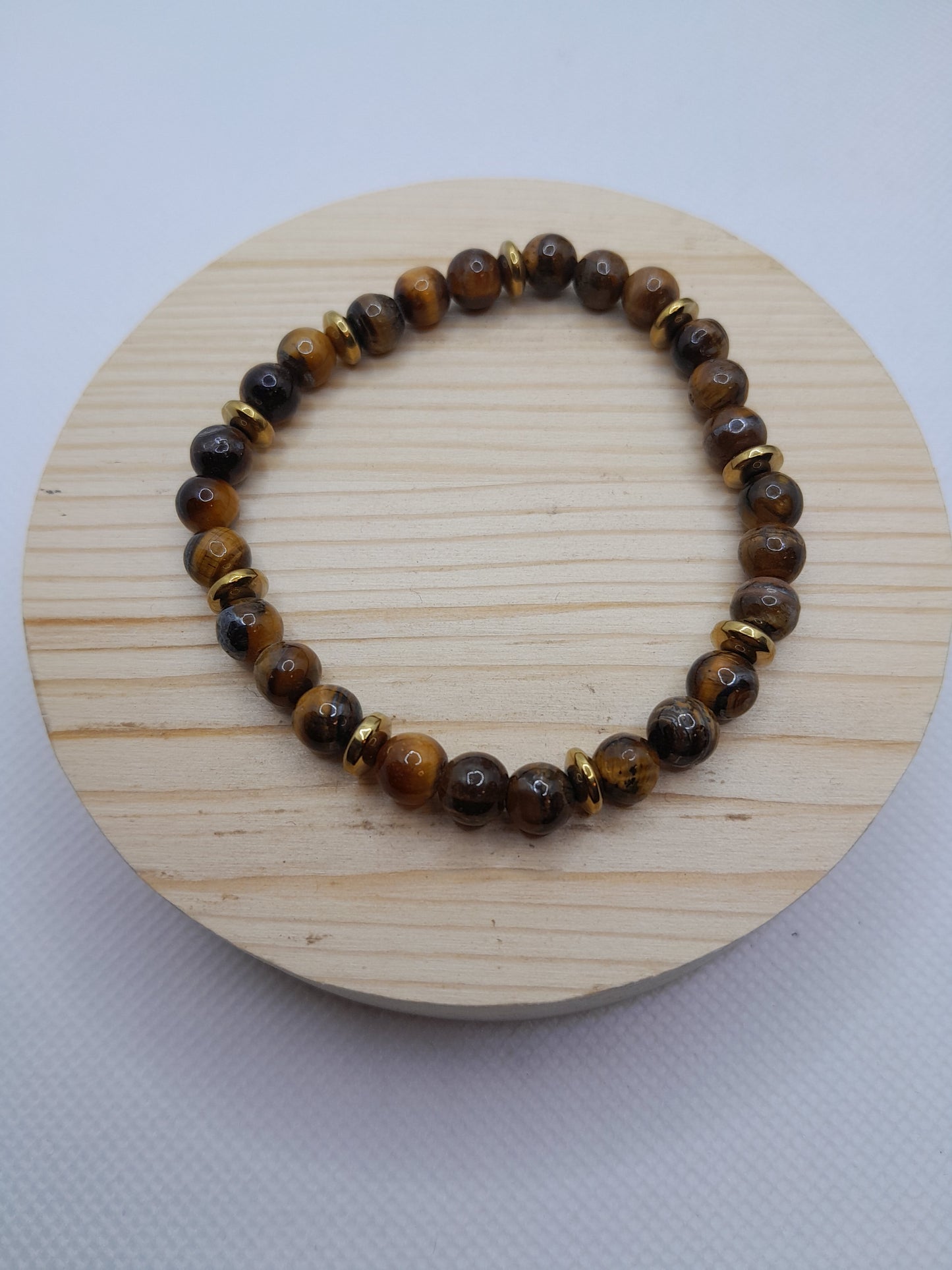 Bracelet en Pierre Naturelle - Oeil de Tigre / perles de séparation doré