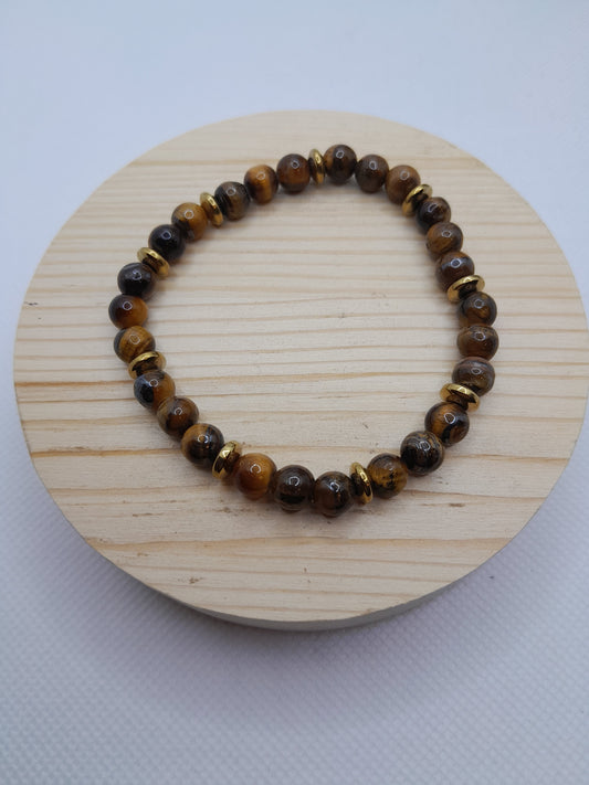 Bracelet en Pierre Naturelle - Oeil de Tigre / perles de séparation doré