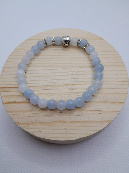 Bracelet en Pierre Naturelle - Aigue Marine / Perles fantaisie Argenté