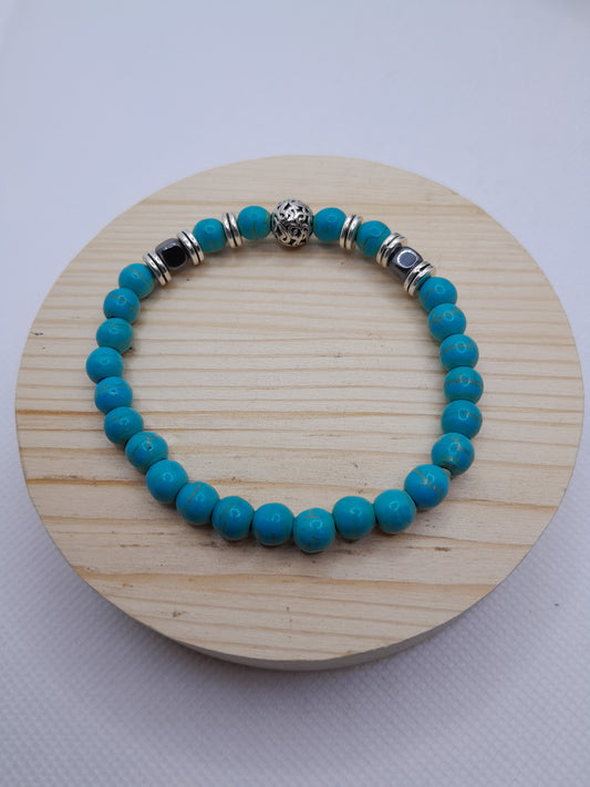 Bracelet en Pierre Naturelle - Turquoise / Hématite / Perles Fantaisie