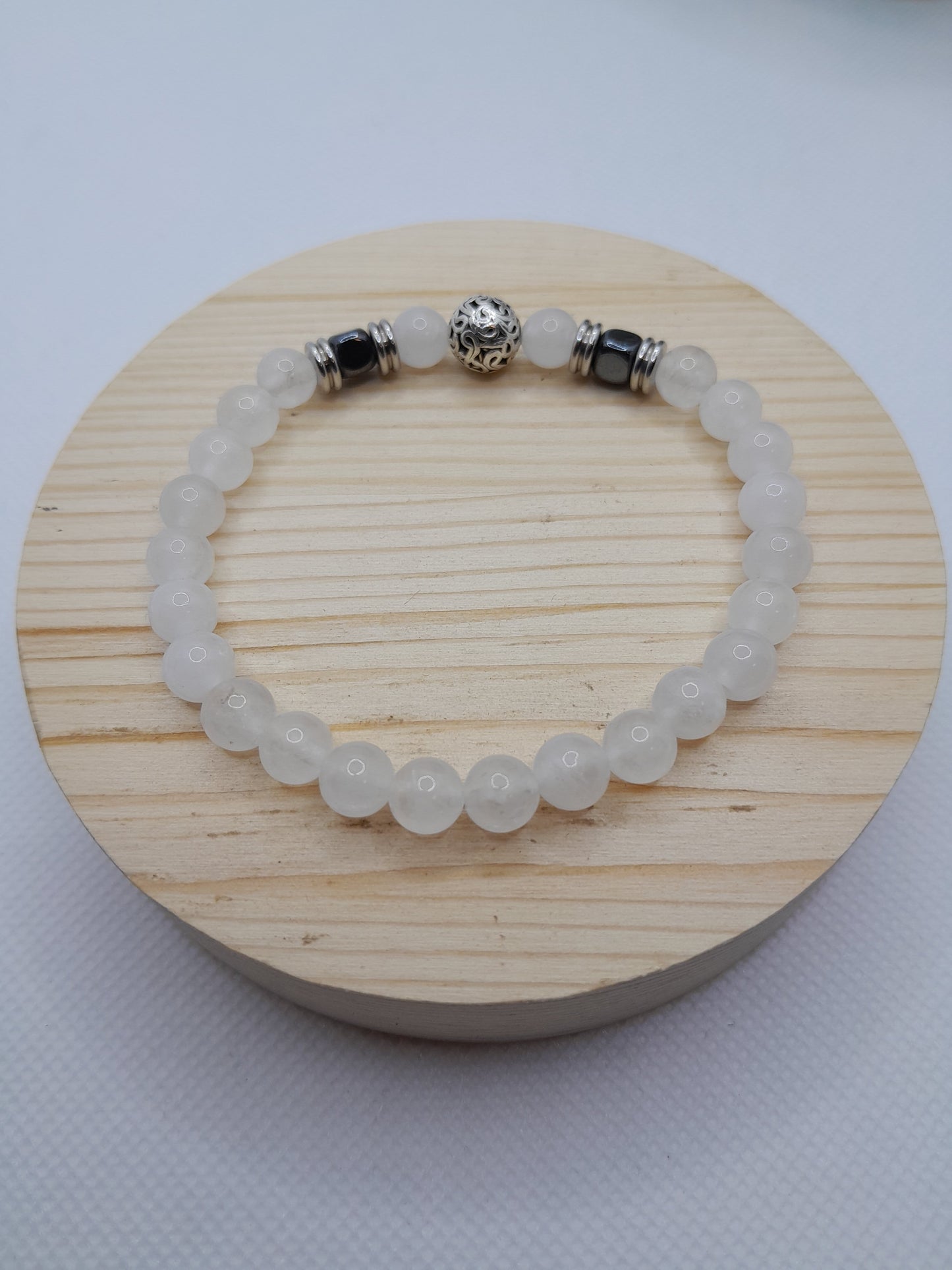 Bracelet en Pierre Naturelle - Pierre de Lune / Hématite / Perles Fantaisie - 6 mm