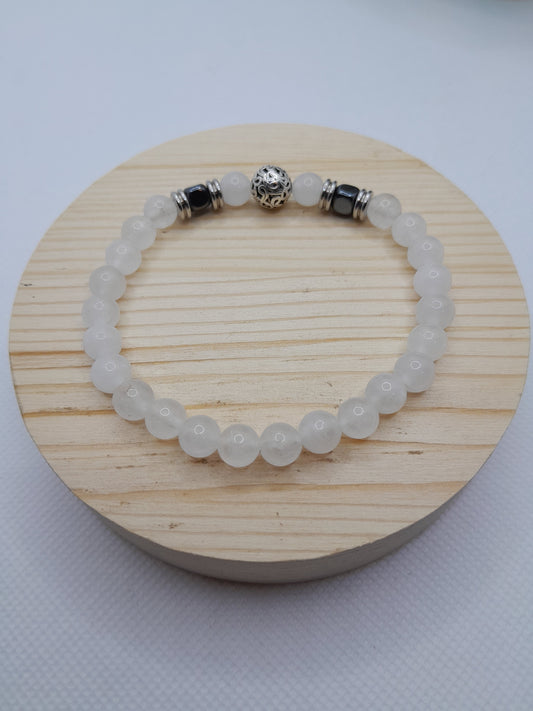 Bracelet en Pierre Naturelle - Pierre de Lune / Hématite / Perles Fantaisie - 6 mm