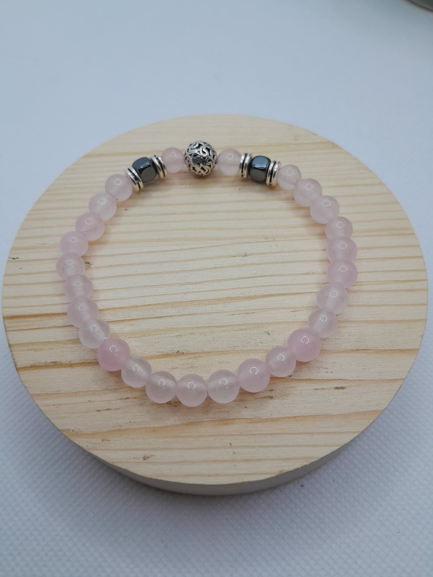Bracelet en Pierre Naturelle - Quartz Rose / Hématite / Perles Fantaisie
