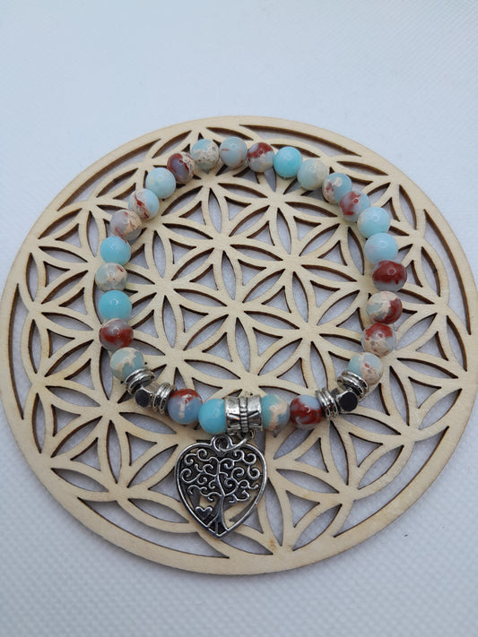 Bracelet en Pierre Naturelle - Jaspe Impérial mer des sédiment / Pendentif Coeur