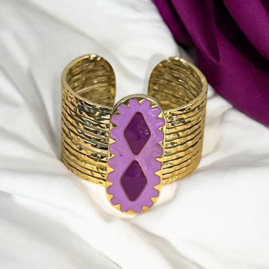 Bague Règlable Large élégante mode avec son joli design de 2 nuances violet - Acier inoxydable doré