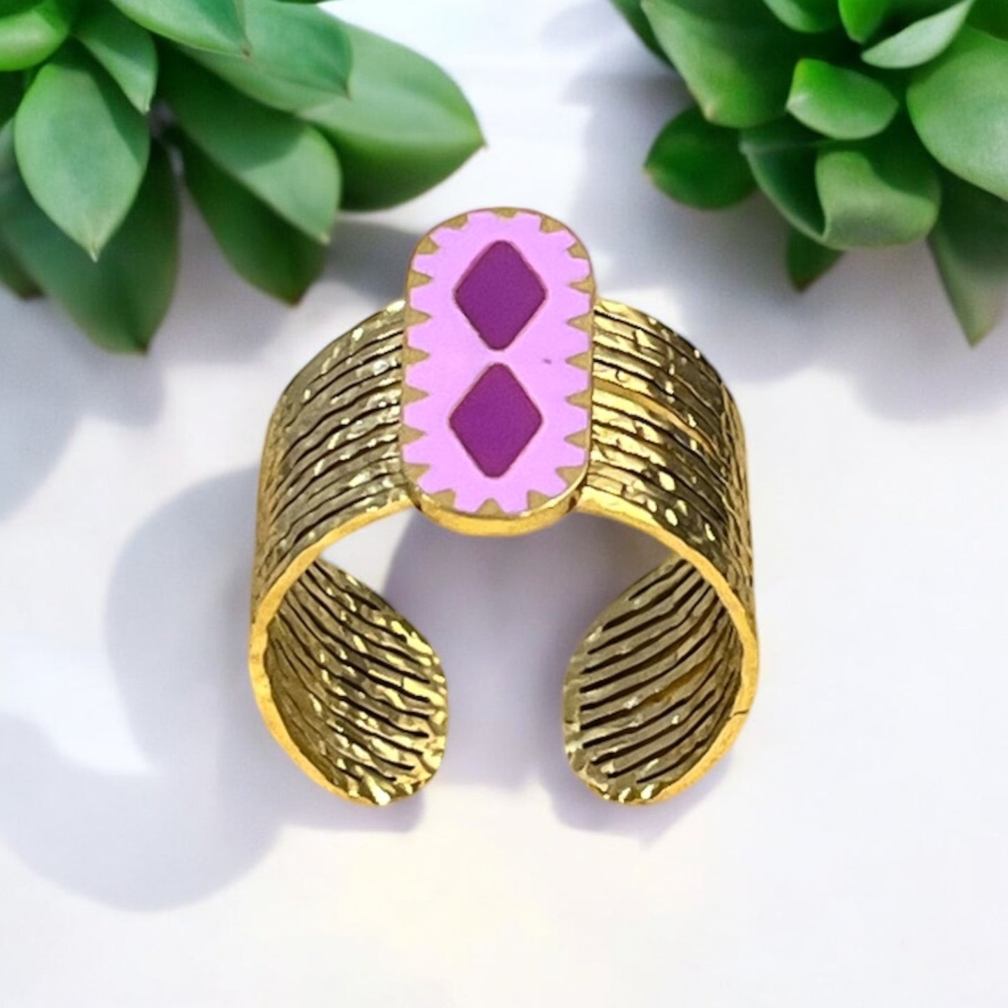 Bague Règlable Large élégante mode avec son joli design de 2 nuances violet - Acier inoxydable doré
