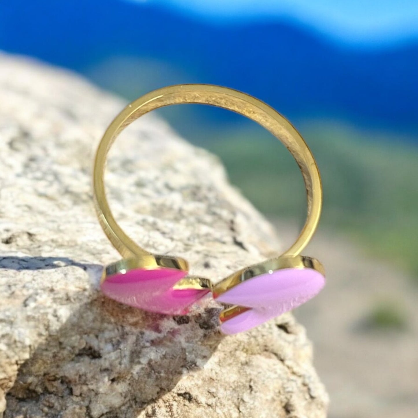 Bague femme réglable très chic mode avec ces 2 nuances de rose - Acier inoxydable doré