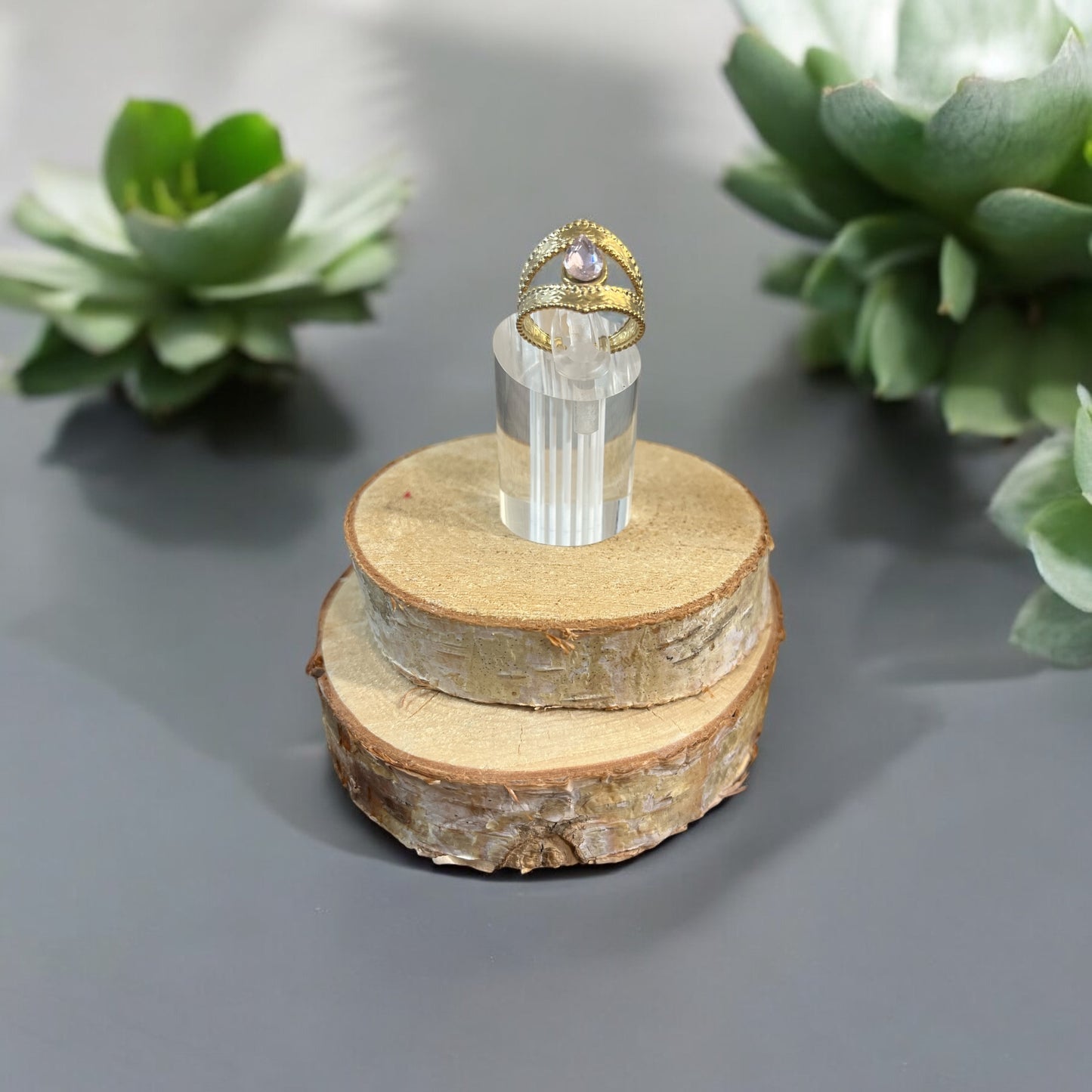 Bague Large Femme Mode Chic Orné d'un strass brillant rose - Acier inoxydable doré
