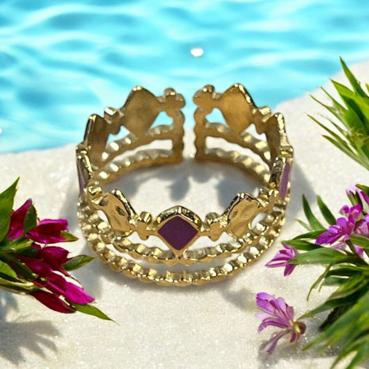Bague Femme Chic Mode Ornés de strass de couleur violet - Acier inoxydable doré