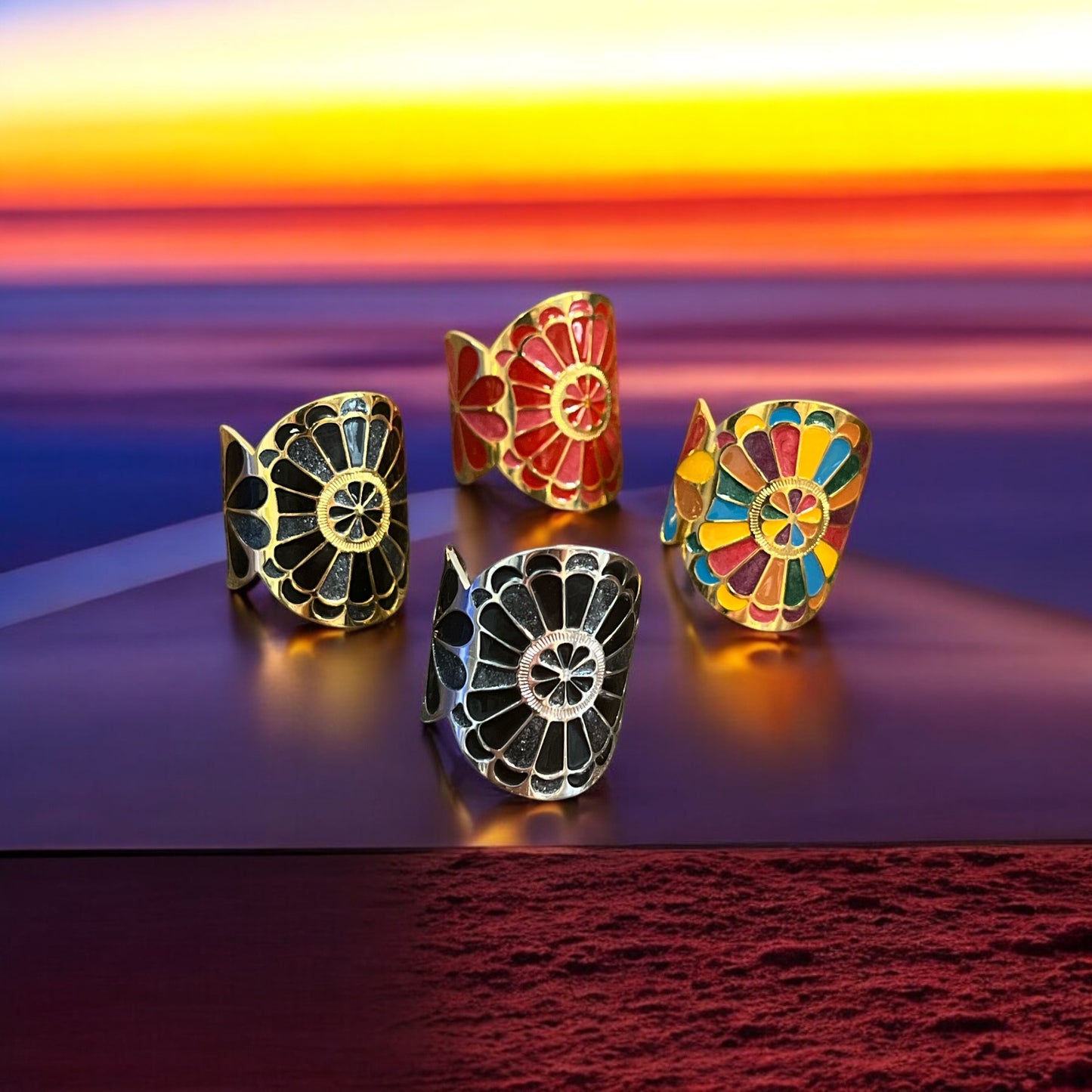 Bague Large réglable très chic Mode avec ces strass de couleurs - Acier inoxydable Doré ou en Argenté