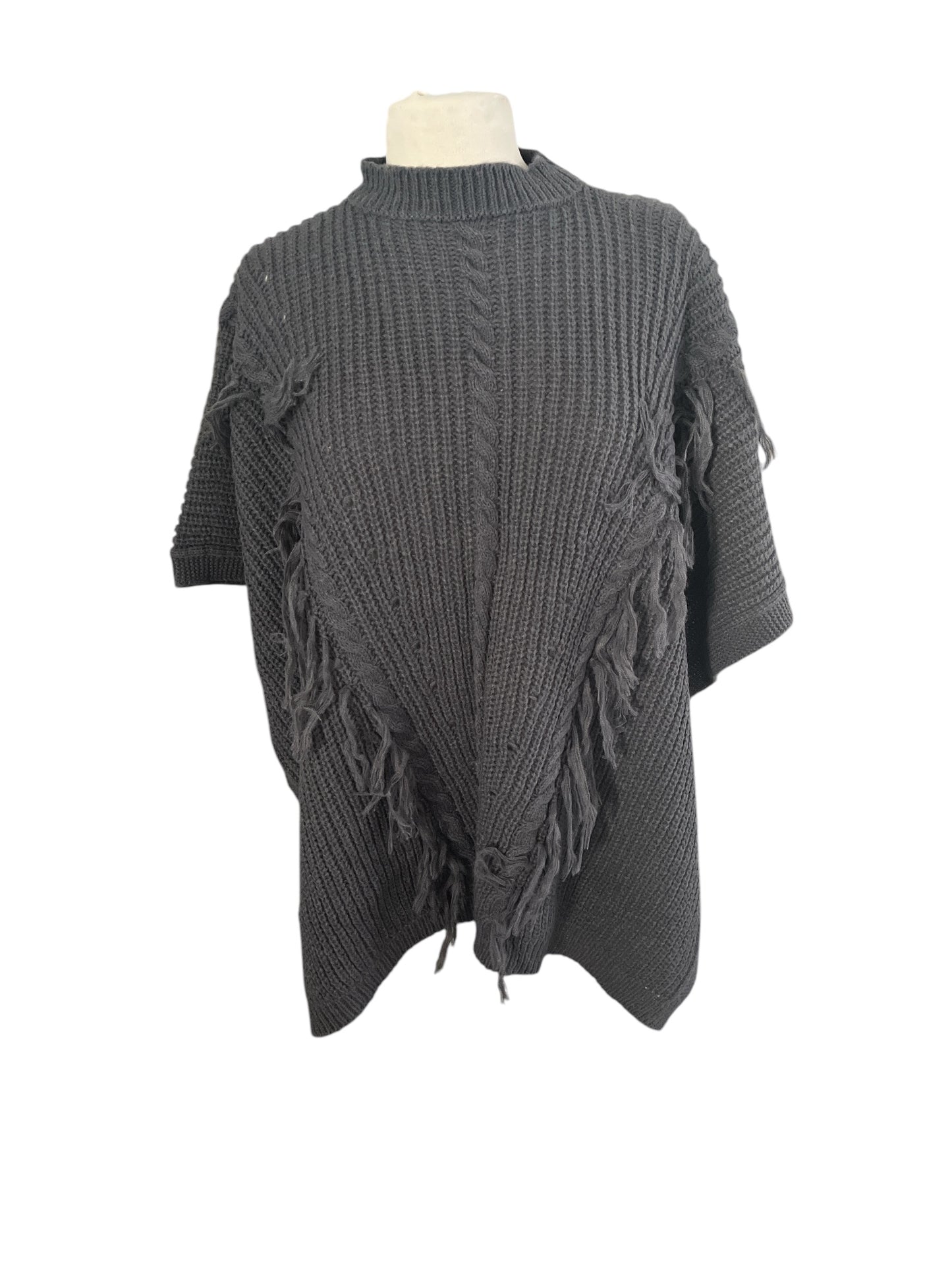Poncho en Mail Femme avec motif tressé et franges