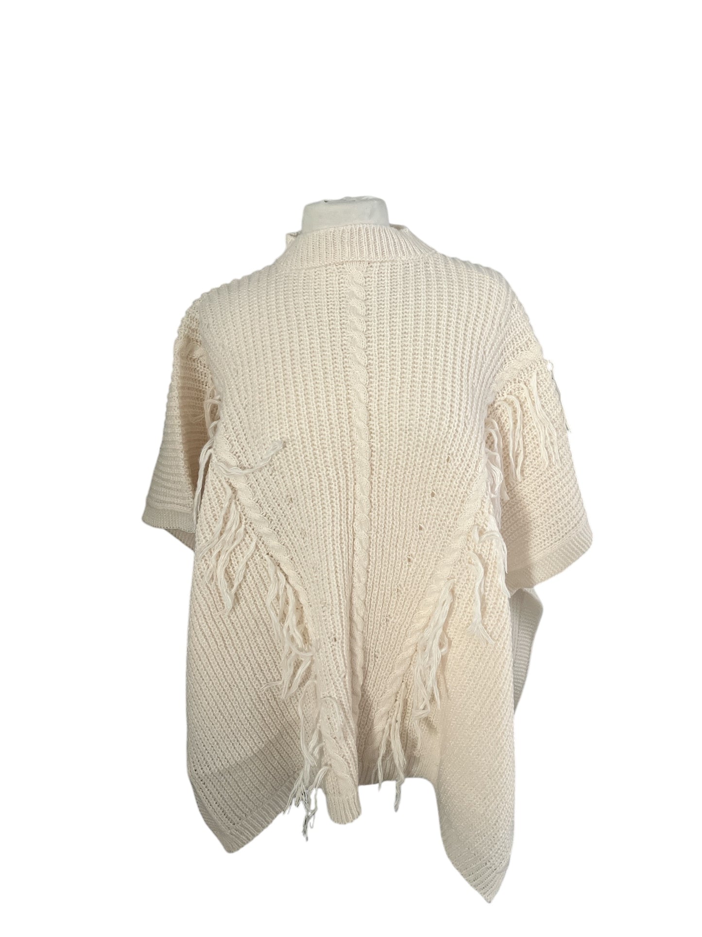 Poncho en Mail Femme avec motif tressé et franges