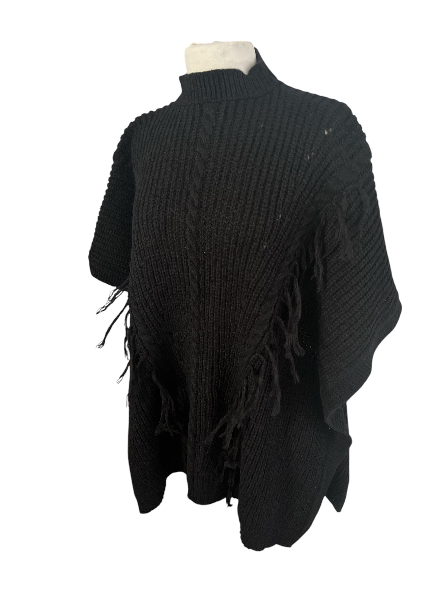 Poncho en Mail Femme avec motif tressé et franges