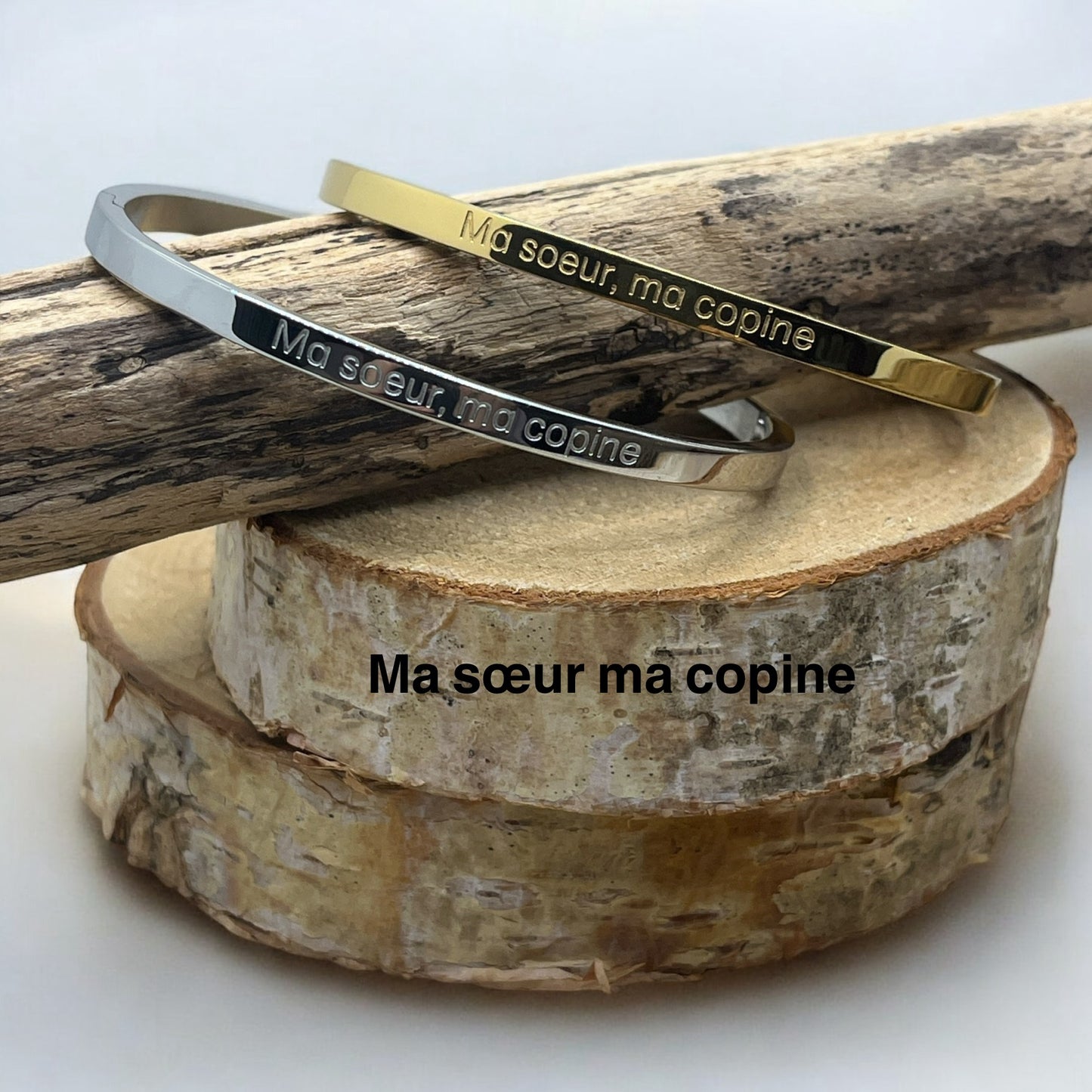 Bracelet Jonc à message ( Ma soeur, ma copine ) - Acier inoxydable doré ou Argenté