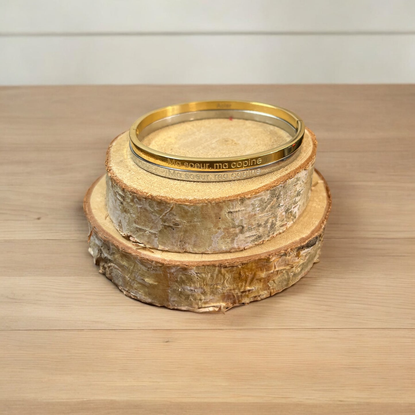 Bracelet Jonc à message ( Ma soeur, ma copine ) - Acier inoxydable doré ou Argenté